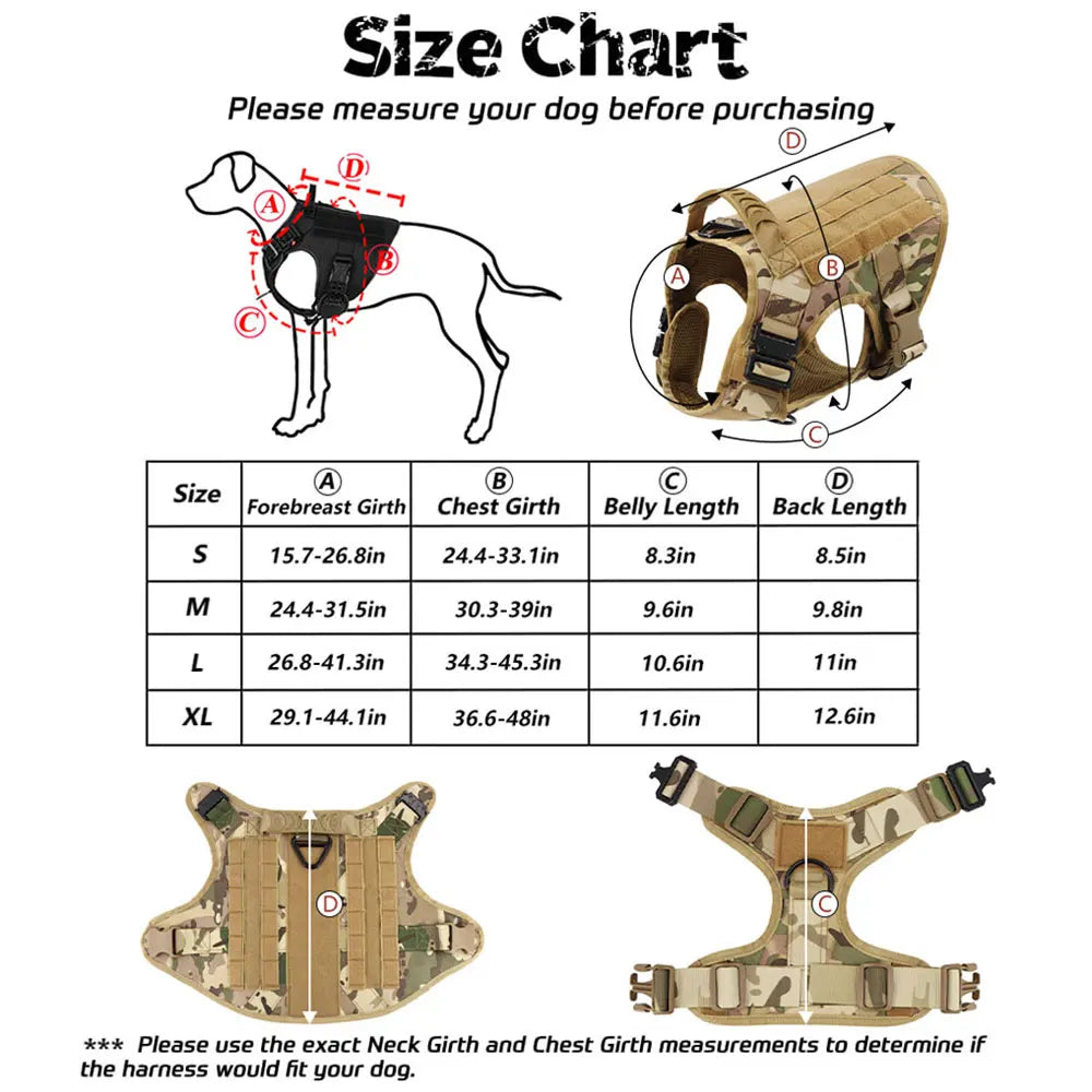 Large Dog Harness Collar Leash Set Tactical Vest for Training