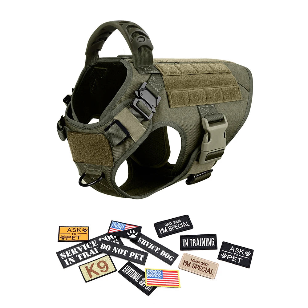 Military Style Dog Harness Set with Collar Leash and Patches