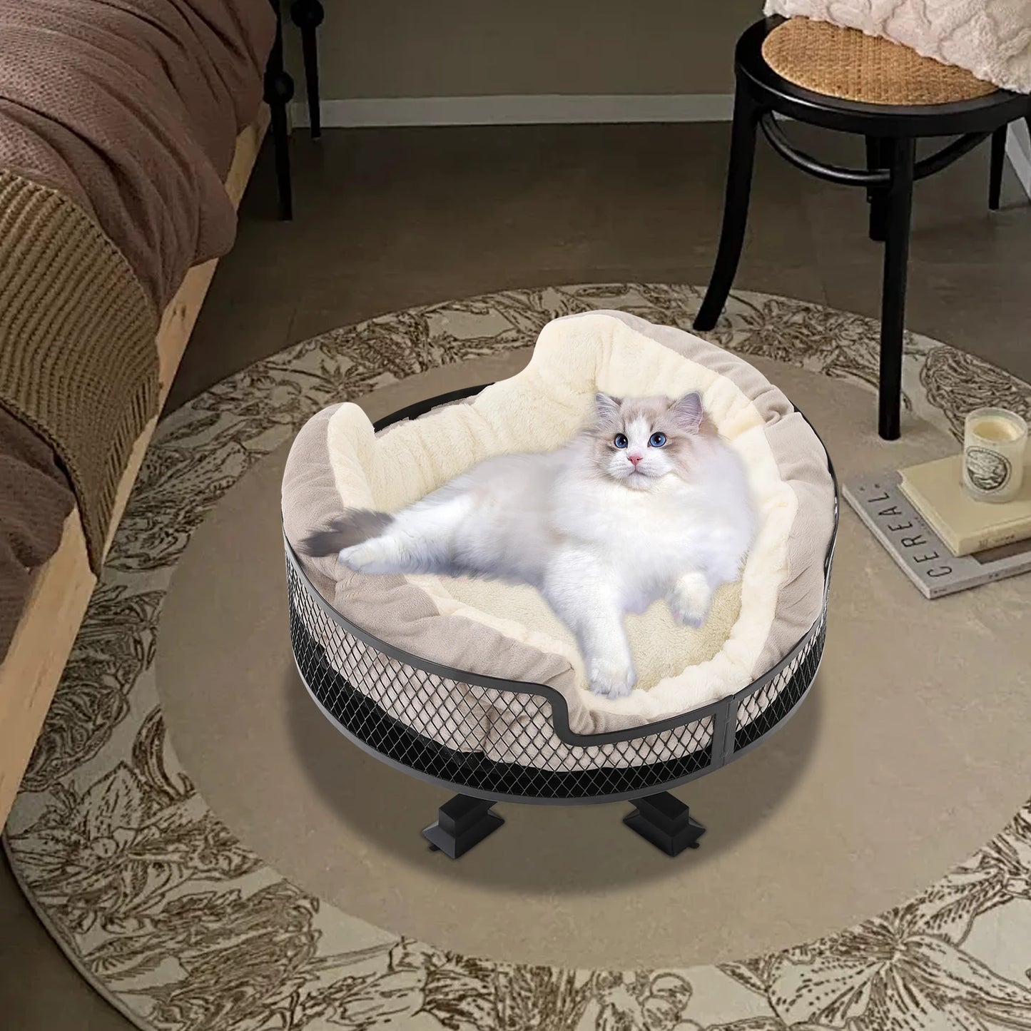 Portable Stainless Steel Elevated Cat Desk Bed for Small Cats and Dogs