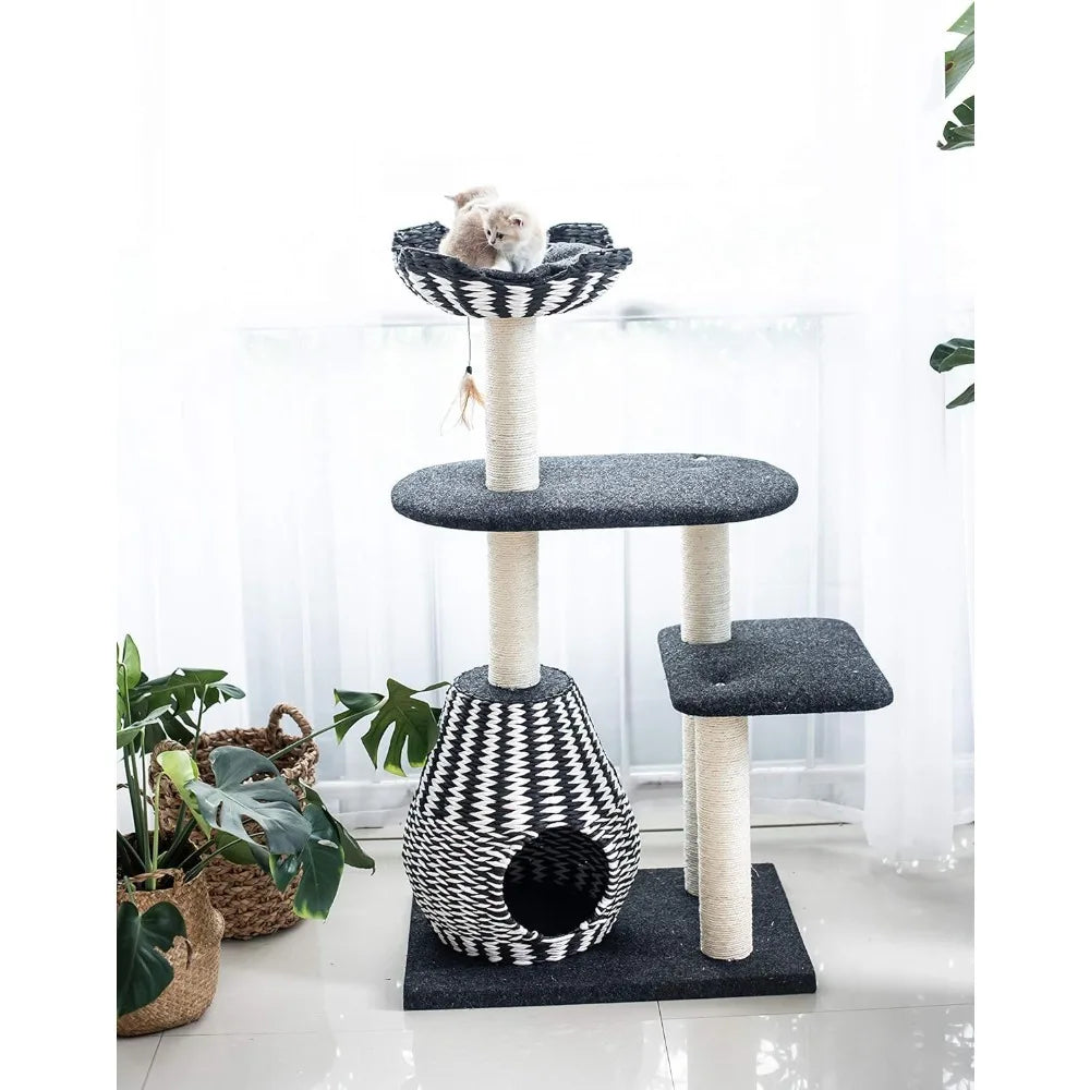 PetPals Ace 4-Level Multi-Activity Cat Tree with Felt Perches and Scratching Posts