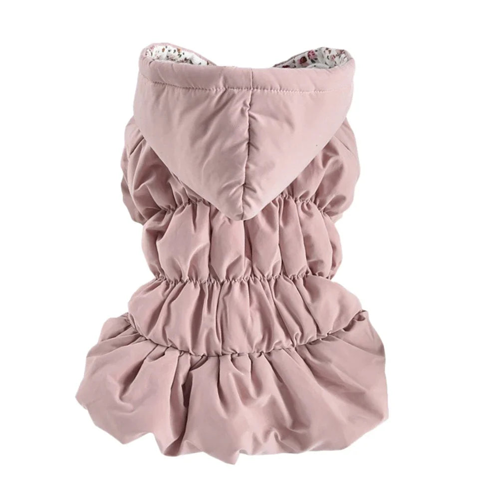 Winter Warm Dog Dress Puppy Pet Coats Princess Floral Bubble Skirt Hooded Jacket Chihuahua Yorkie Outfit Clothing