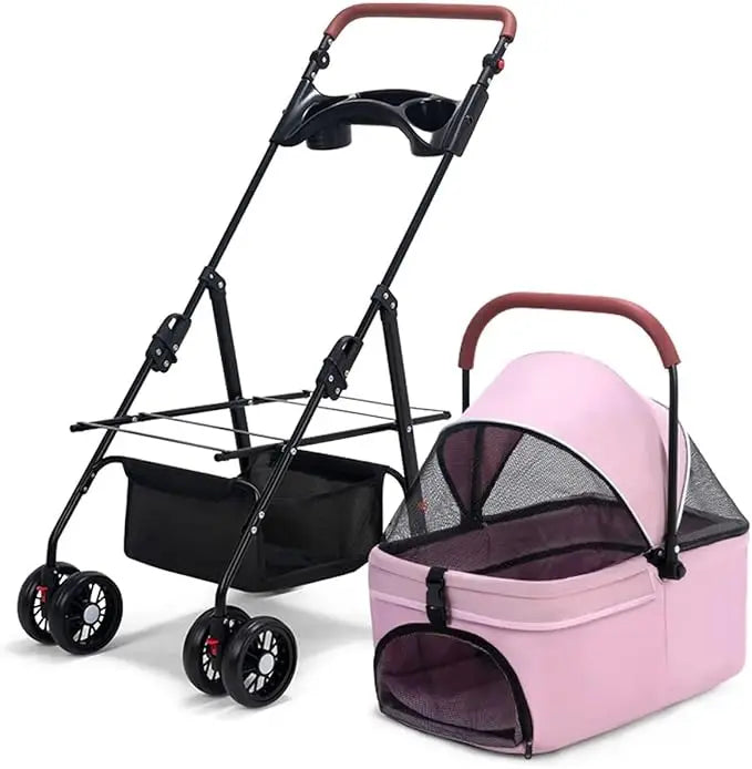 Folding Pet Stroller with Detachable Carrier for Dog Travel by NoEnName