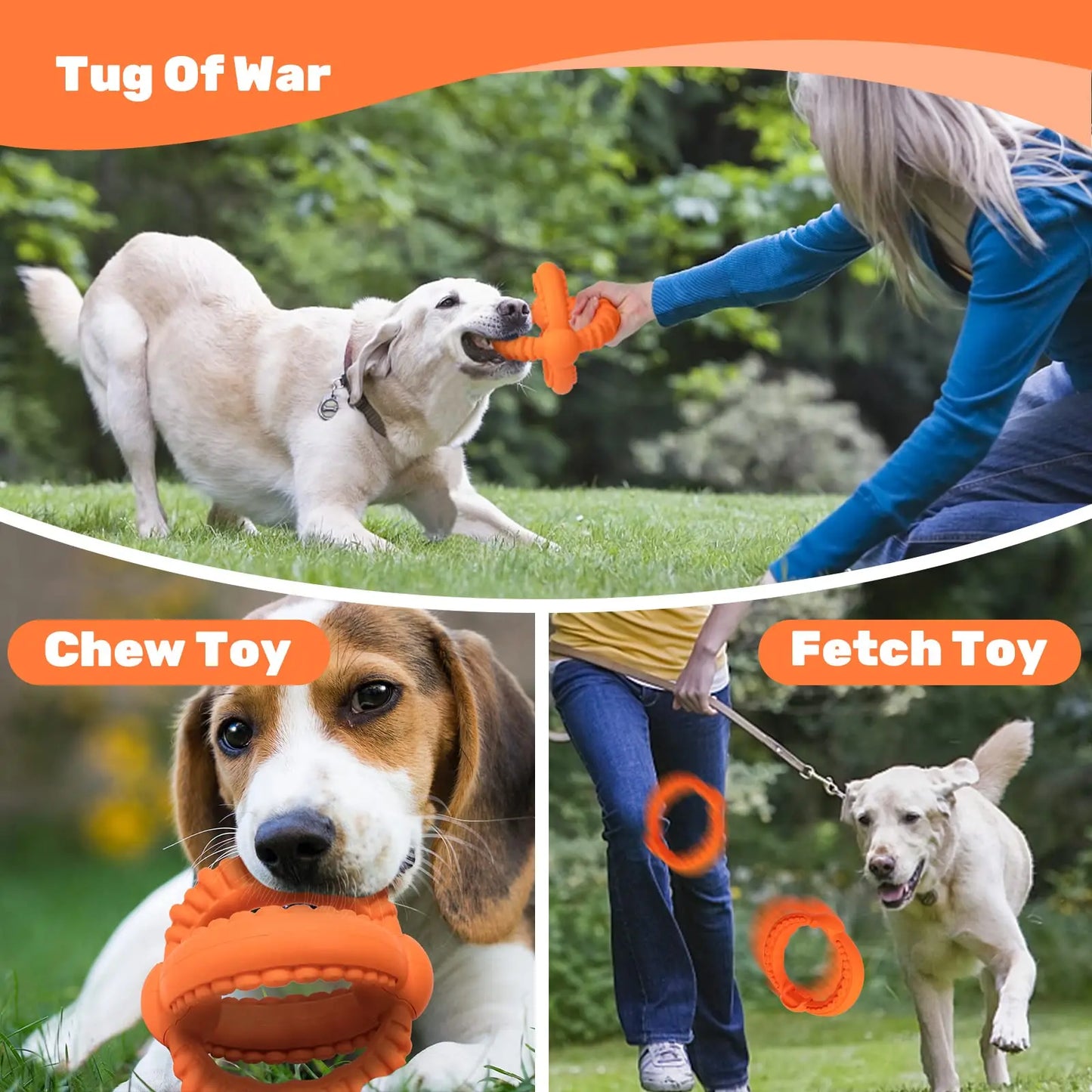 Interactive Detachable Dog Tug Toy with Natural Rubber Rings