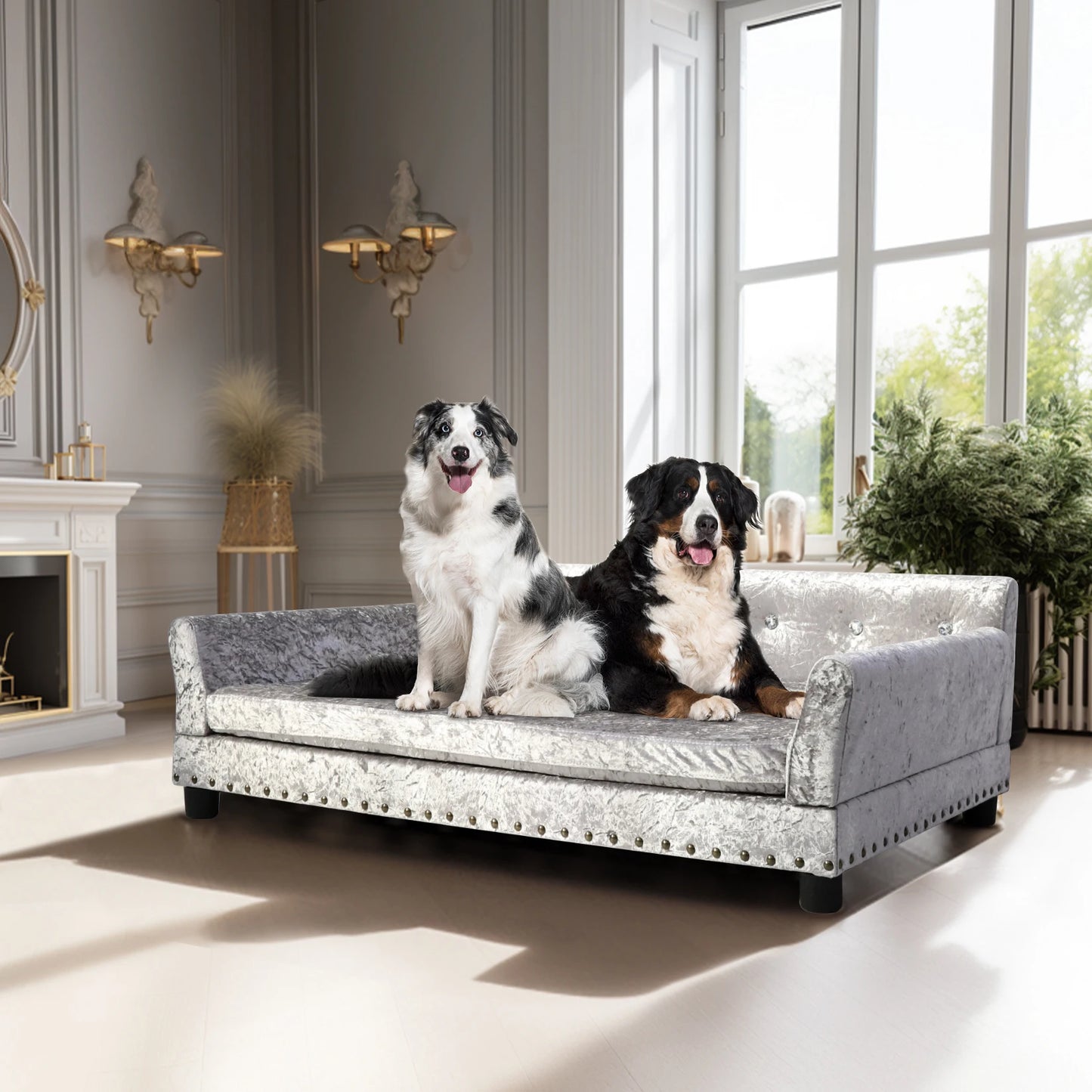 Luxury Velvet Tufted Dog Sofa Bed With Wood Frame