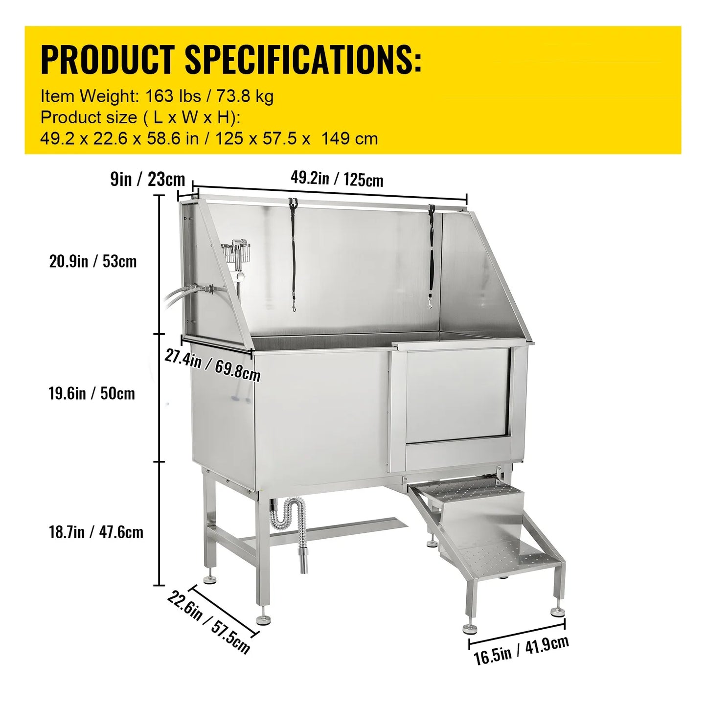 Dog Grooming Tub Stainless Steel Bath Station