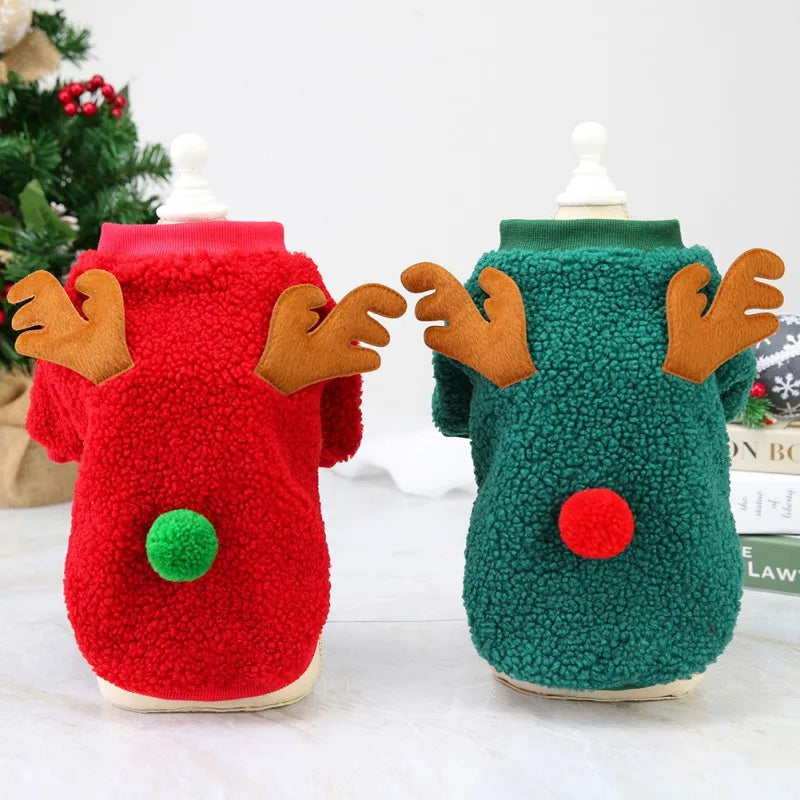 Autumn Winter Cute Christmas Dog Coat Grain Velvet Pet Sweater New Year Party Shirt Festival Clothing Outfit