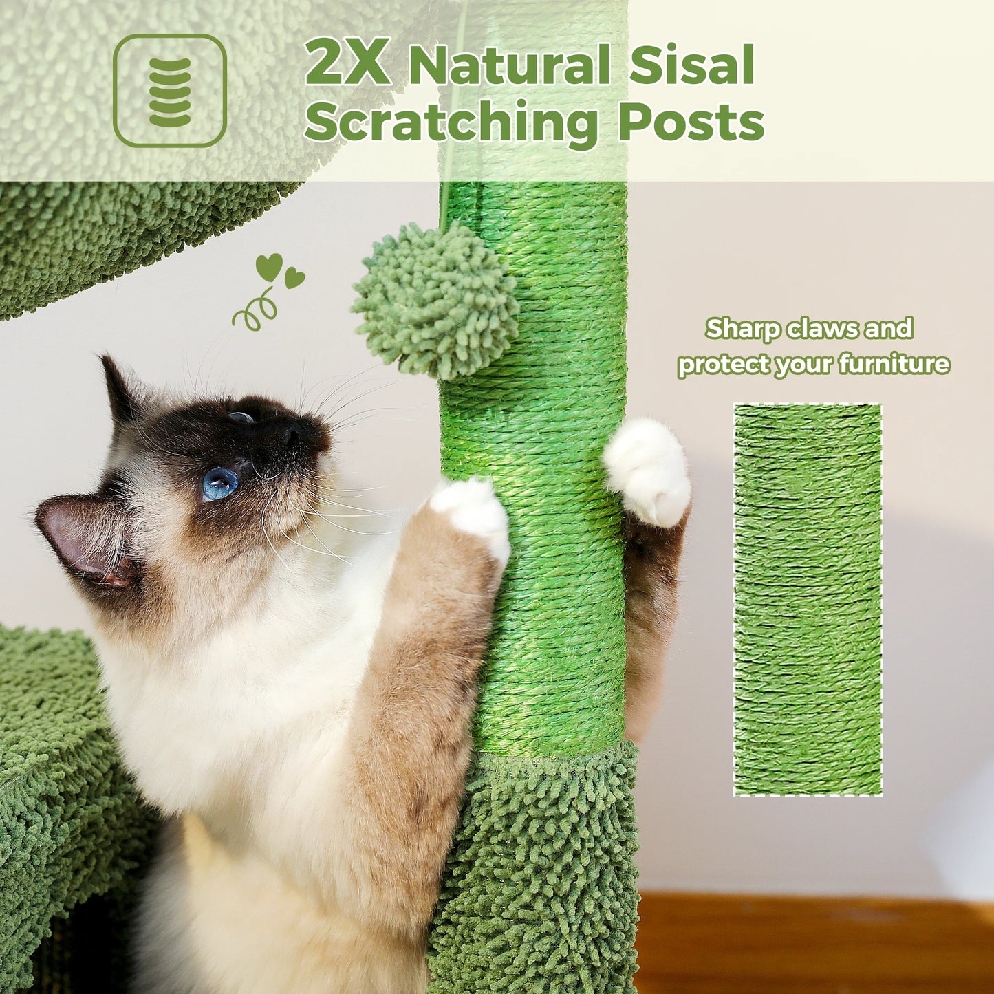 Pequlticn Cactus Cat Tree With Condo Hammock Ball Indoors