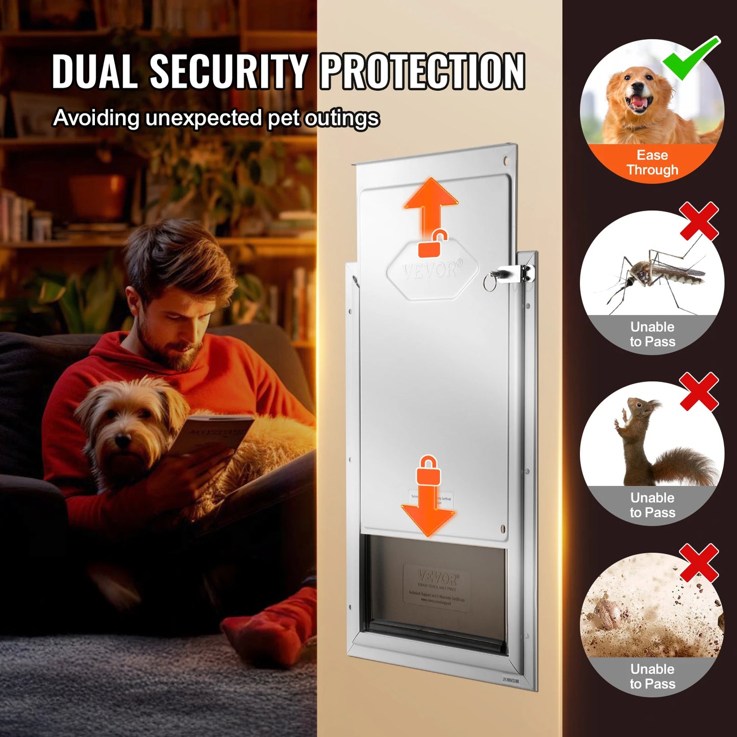 Dog Door Aluminum Pet Door With Lock And Flap Weatherproof