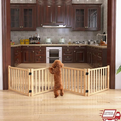 Paint Free Wooden Freestanding Dog Gate Indoor Fence - Front View