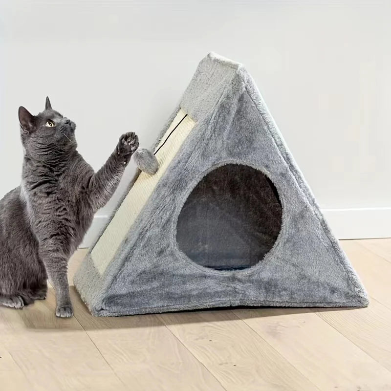Cozy Cat Bed With Plush Toy Ball And Scratching Board Combo
