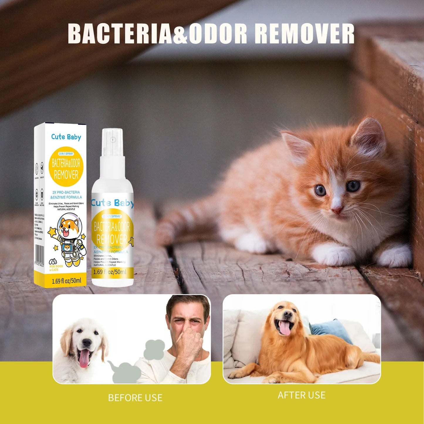 Pet Deodorant Spray 50ml for Cats and Dogs Odor Elimination