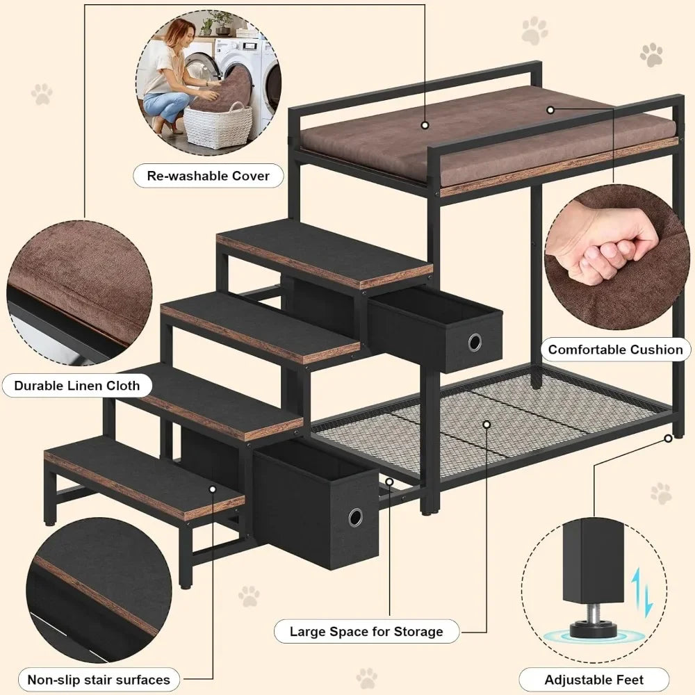 Pet Bunk Bed With Stairs And Window Perch Storage