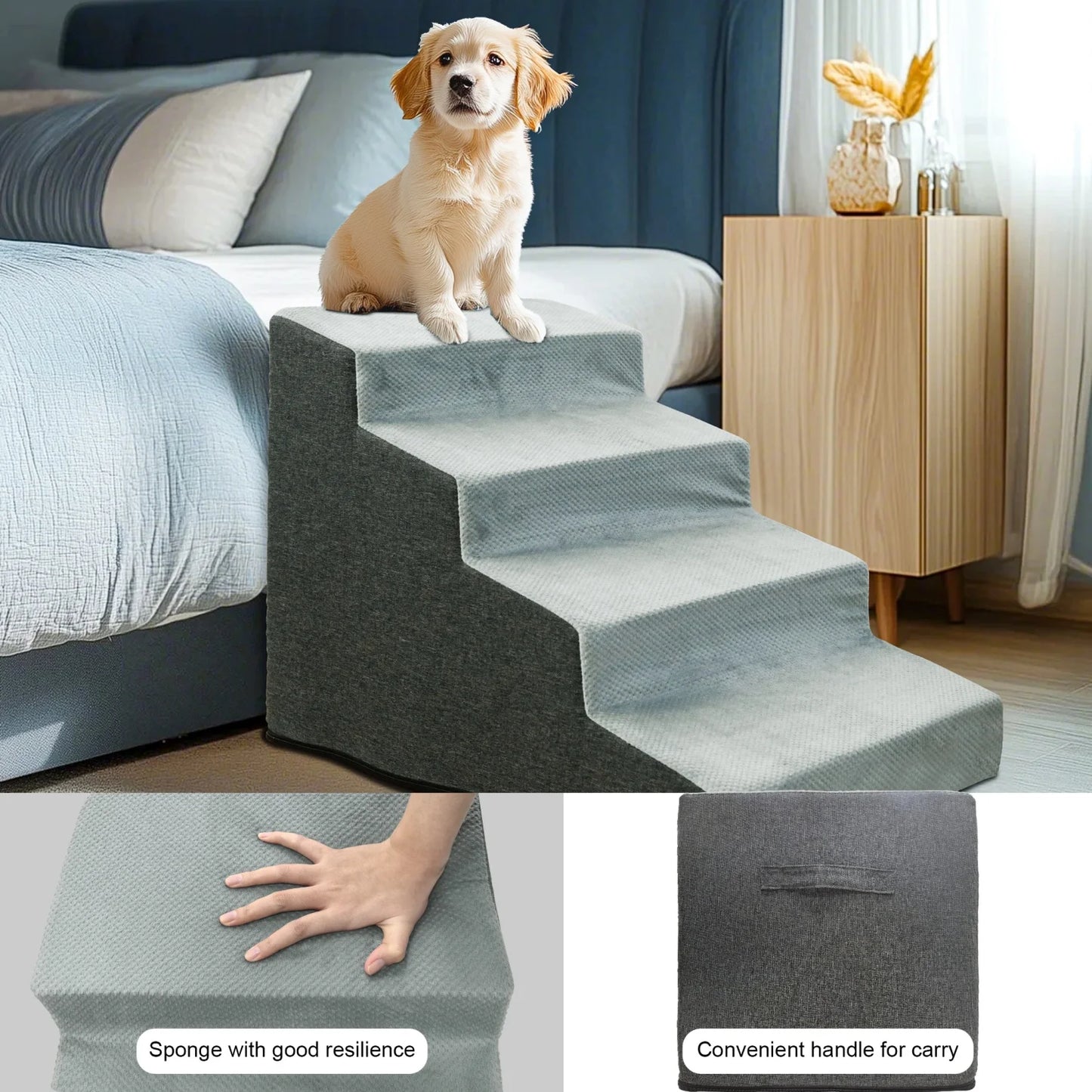 High Density Foam Dog Stairs Ramps for High Beds and Sofas