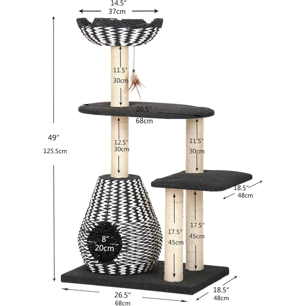 PetPals Ace 4-Level Multi-Activity Cat Tree with Felt Perches and Scratching Posts