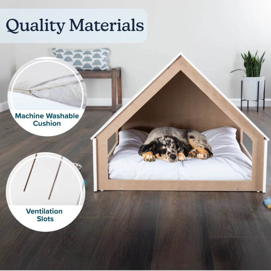 Hign Concerned Wooden Indoor Dog House With Cushion Shelter