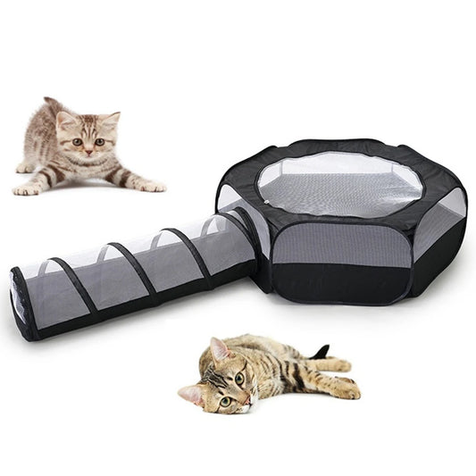 2 In 1 Foldable Cat Tunnel Rabbit Cage Multifunctional Pet Toy
