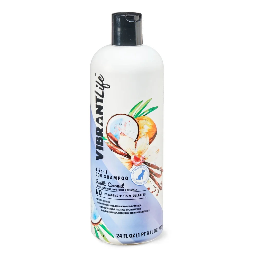 XMSJ 4-in-1 Dog Shampoo Coconut Vanilla Natural Ingredients Deep Moisturizing Odor Control