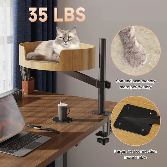 Desktop Cat Bed with Pet Mat 360 Degree Rotation Adjustable Height Cat Hammock for Desk