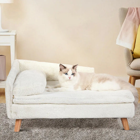 Elevated Pet Bed Solid Wood Leg Dog Cat Sofa Indoor L Shape Plush Couch Lounge with Soft Cushion