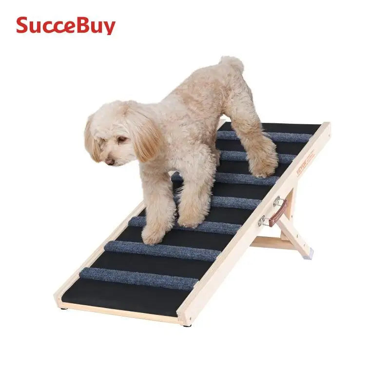 SucceBuy Dog Ramp Folding Ladder Adjustable High Anti-Slip Wooden Pet Climbing Stairs