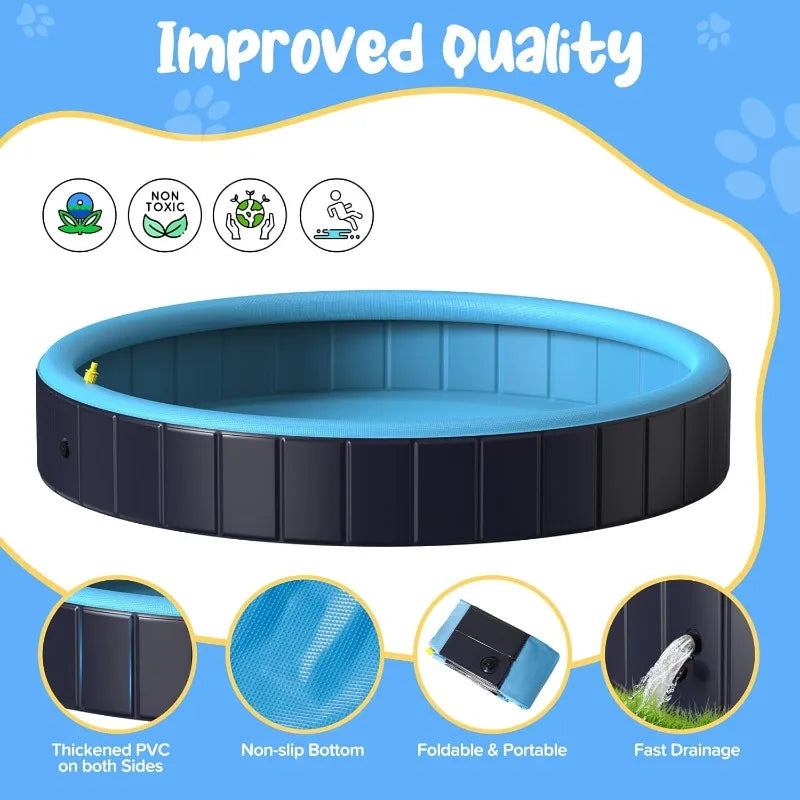 Dog Pool for Large Dogs 63 Inch Foldable Pet Wading Pool with Splash Sprinkler Outdoor Summer Bathtub Heavy Duty for Puppy Duck