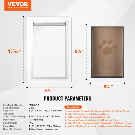 VEVOR Metal Pet Door with Lock and Weatherproof Flap System