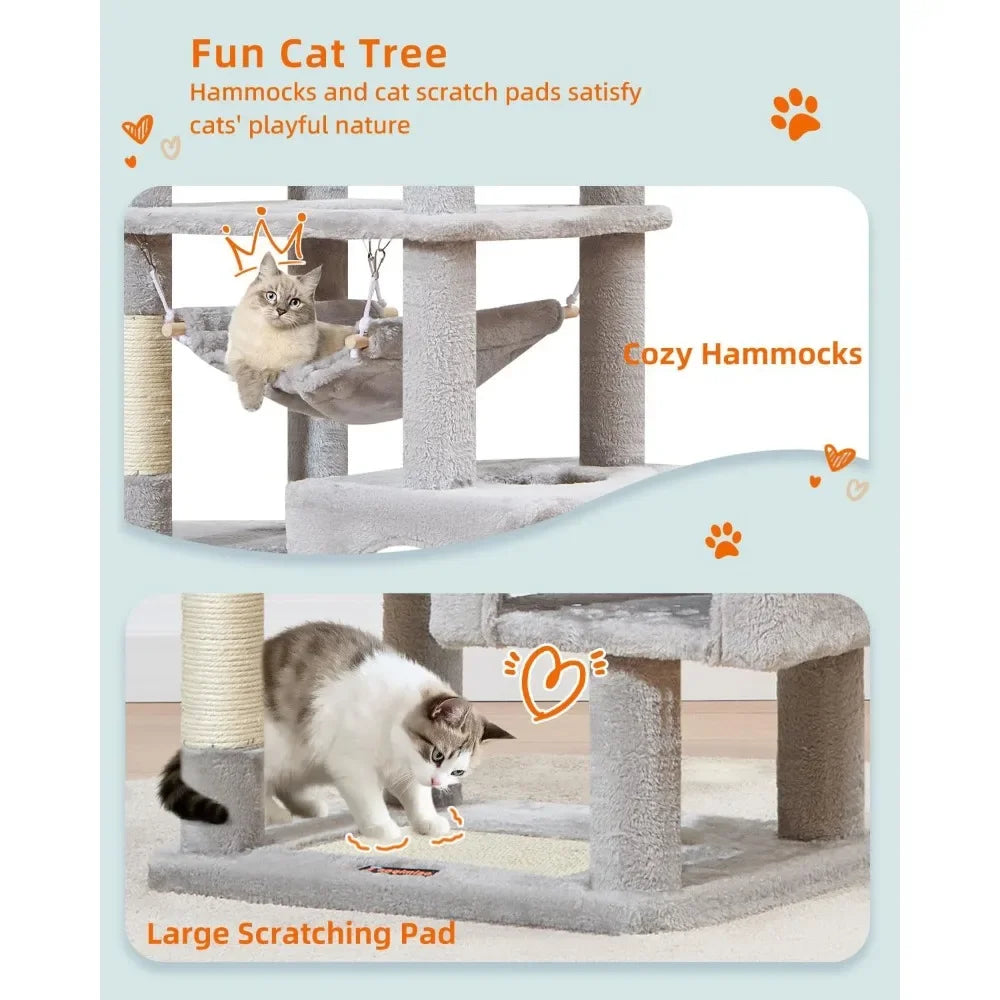 68 Inch Cat Tree Tower for Indoor Cats Plush Multi Level Condo with 6 Scratching Posts 2 Perches and 2 Caves