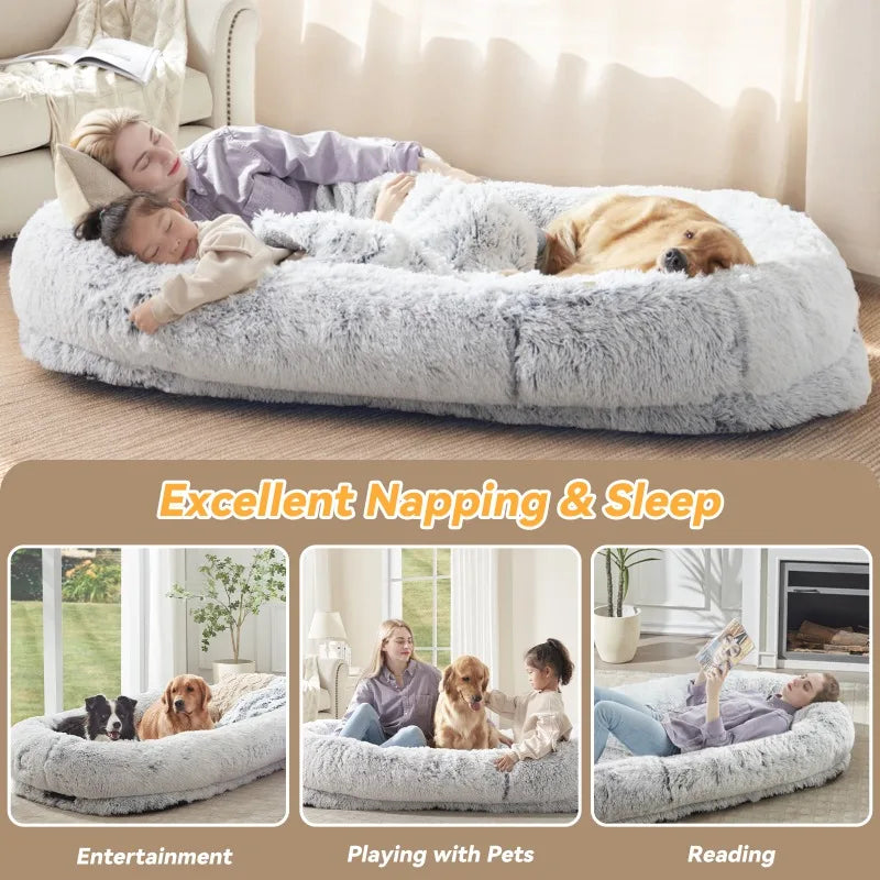 Cozy Human Dog Bed 71x45 Washable Faux Fur for Napping Comfort