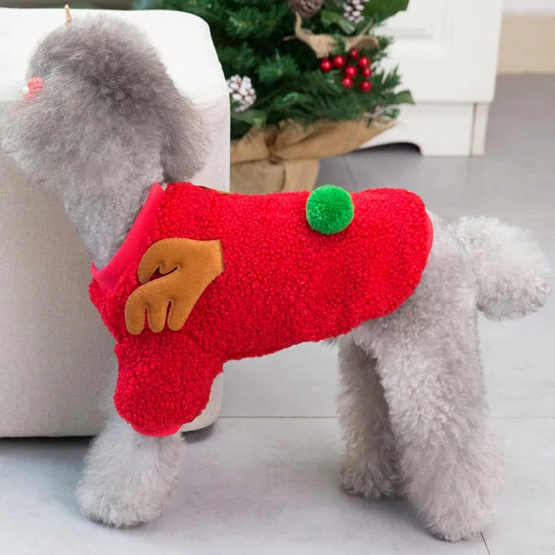 Autumn Winter Cute Christmas Dog Coat Grain Velvet Pet Sweater New Year Party Shirt Festival Clothing Outfit