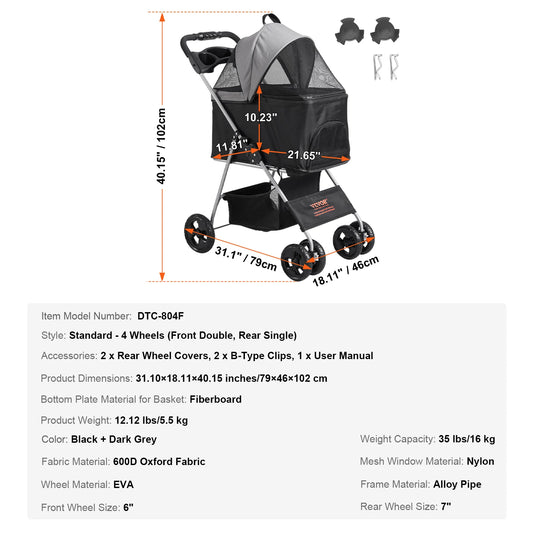 Lightweight SucceBuy Pet Stroller Carrier for Dogs and Cats