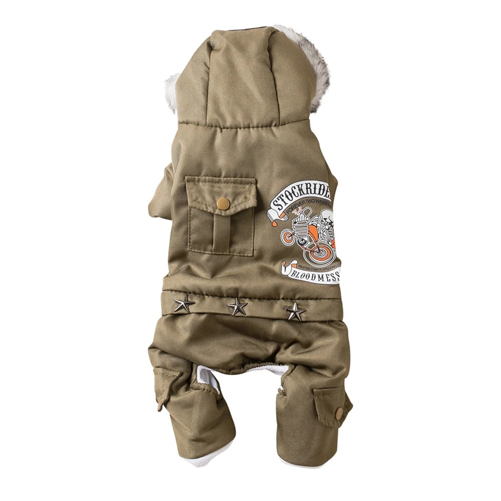 Pet Dog Thick Hooded Driver Style Four Legs Cotton Winter Coat Windproof Jumpsuit Warm Small Puppy Clothing