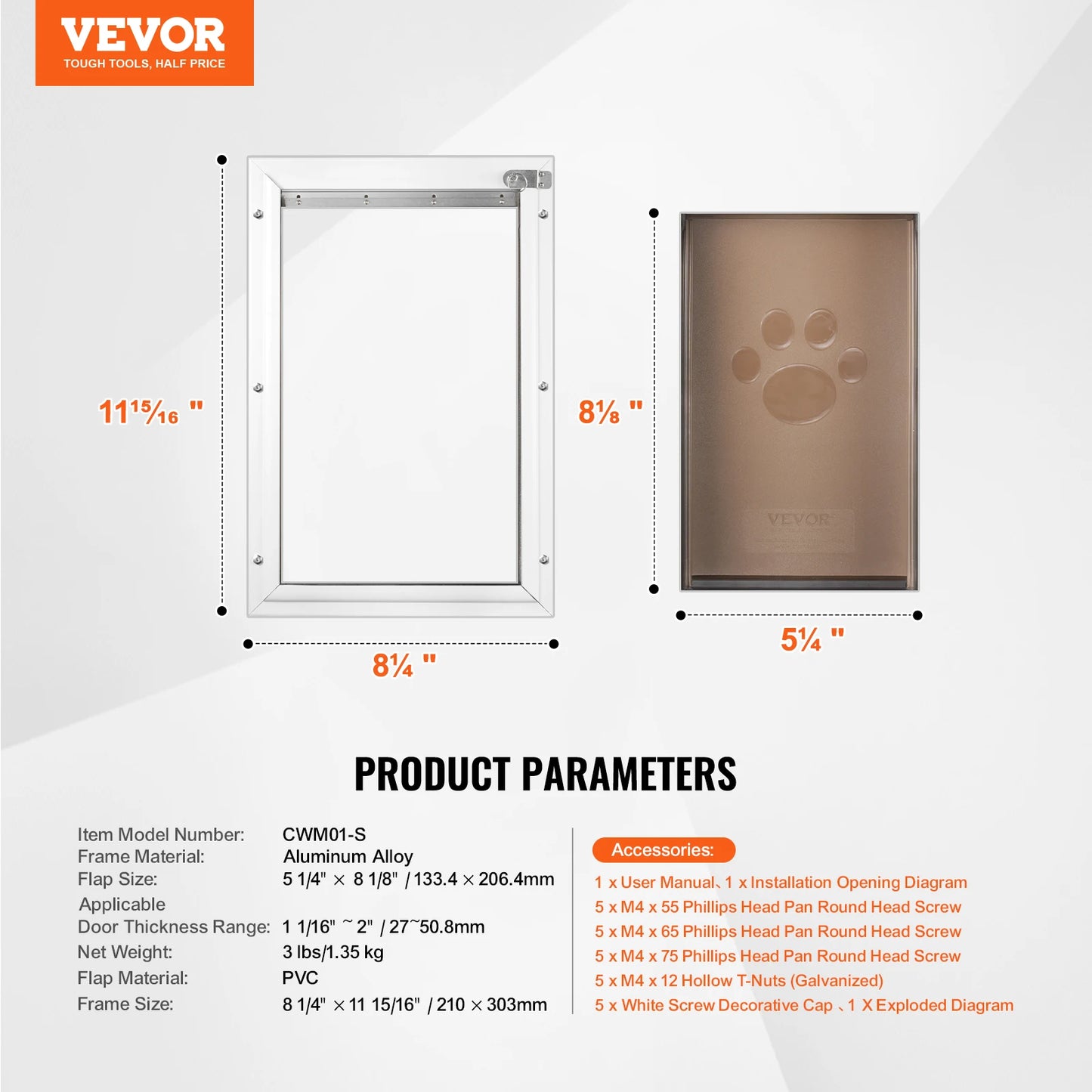 Dog Door Aluminum Pet Door With Lock And Flap Weatherproof