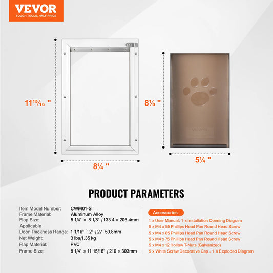 VEVOR Weatherproof Aluminum Pet Door with Lock and Flap System