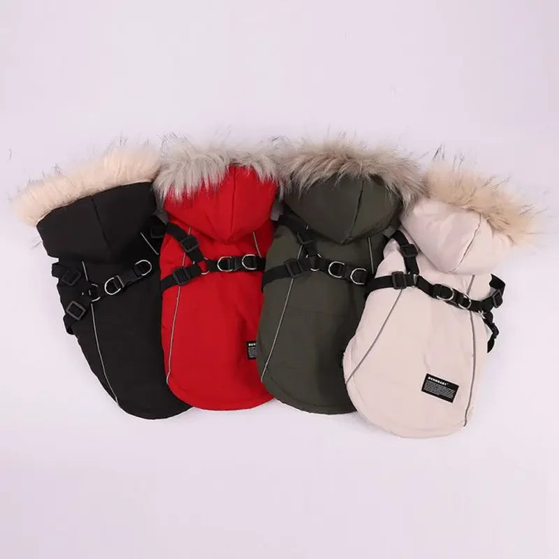 Fleece Lining Dog Hoodie with Harness Built In Warm Small Dog Jacket Winter Puppy Coats Hooded for Small Medium Dogs