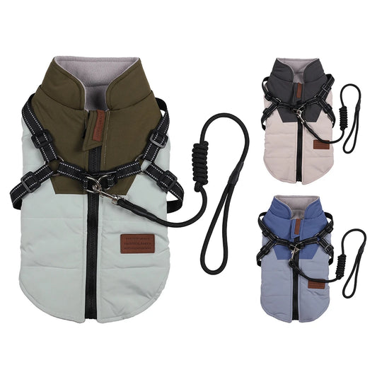 Winter Pet Dog Jacket With Harness Warm Waterproof Dog Clothes For Labrador Chihuahua French Bulldog Big Dog Coat