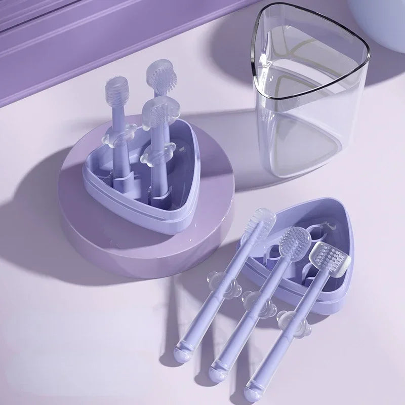 3pcs Pet Toothbrush Set for Cats and Dogs Purple Silica Gel