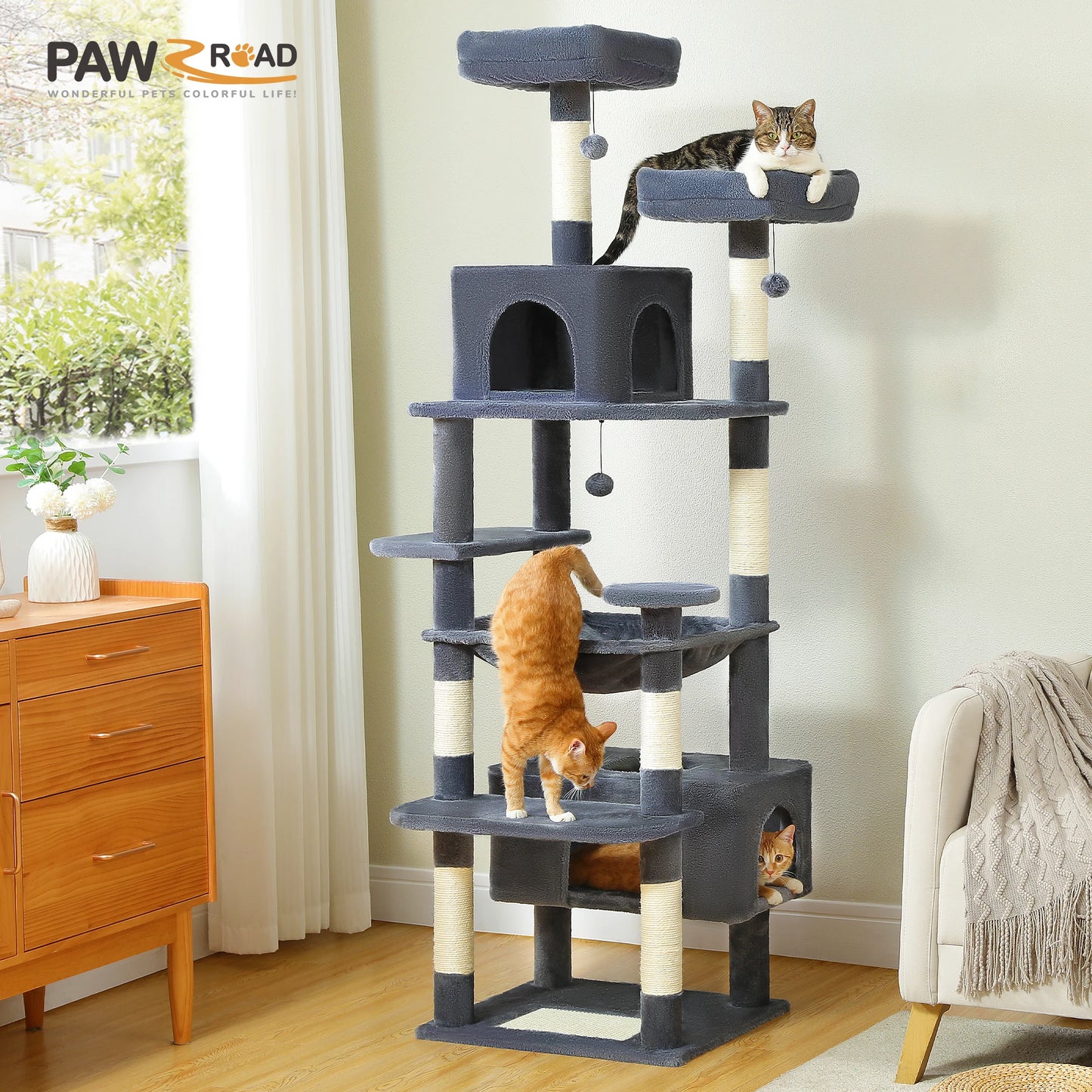 PAWZ Road Large Cat Tree and Tower for Indoor Cats with Scratching Posts and Spacious Hammock
