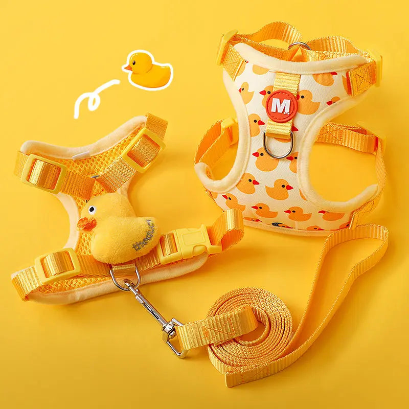 Cartoon Duck Dog Harness and Leash Set for French Bulldogs