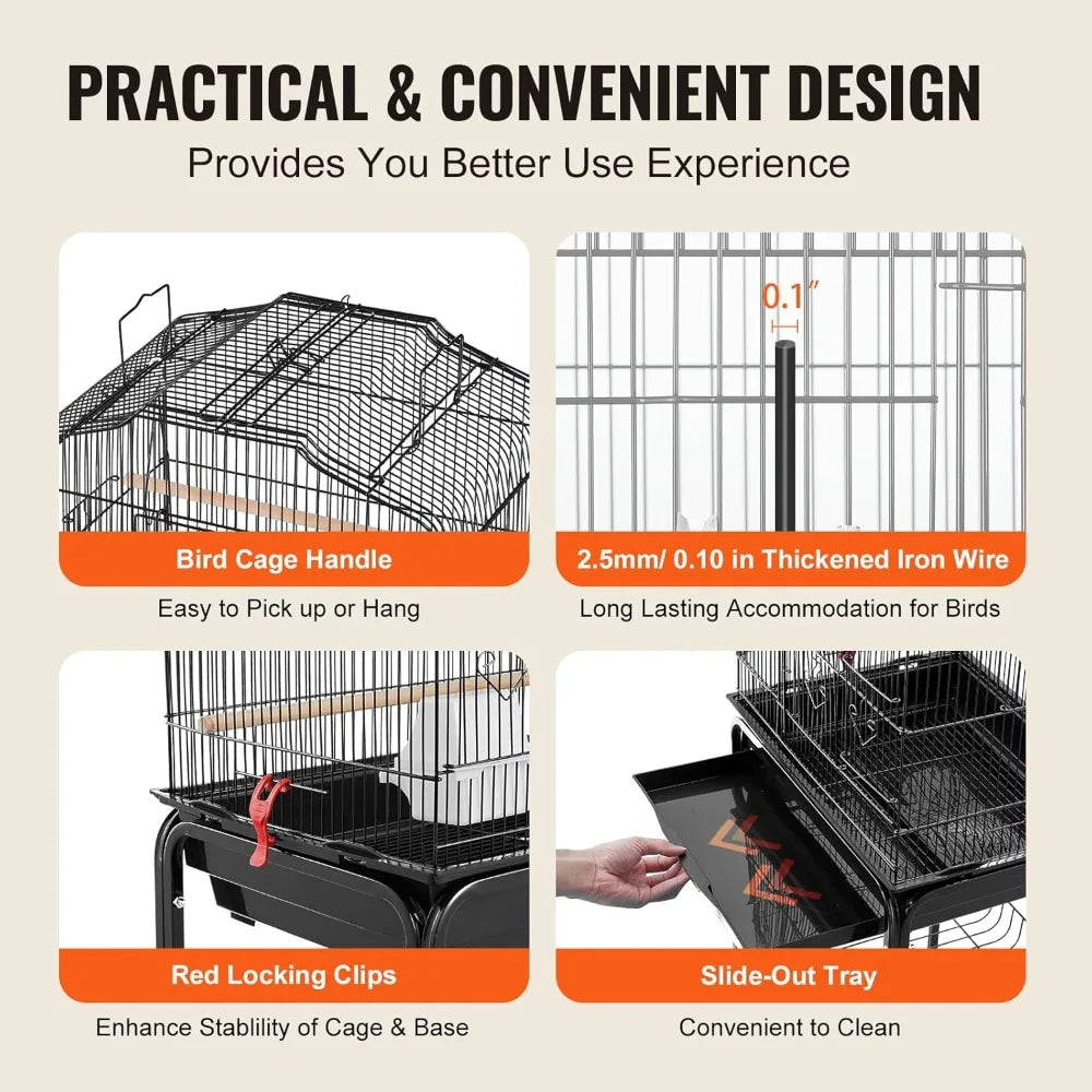 Open Top Parrot Cage With Detachable Rolling Stand