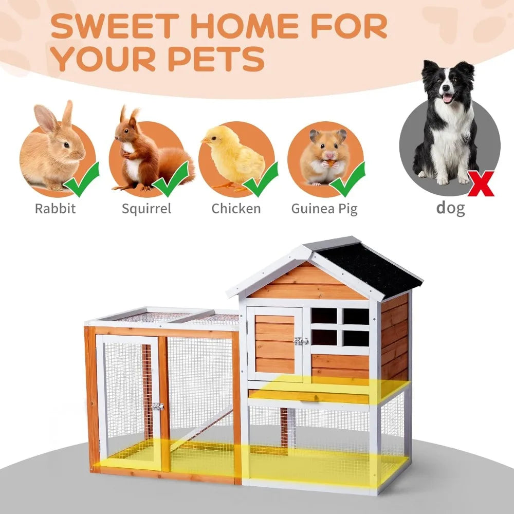 Wooden Rabbit Hutch and Chicken Coop With Weatherproof Roof