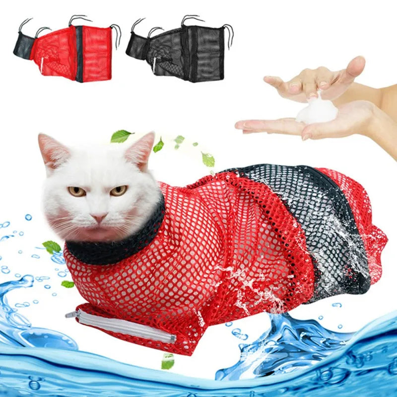 Mesh Cat Grooming Bath Bag Adjustable Pet Washing Bags Anti Scratch Bite Nail Trim Restraint for Cats