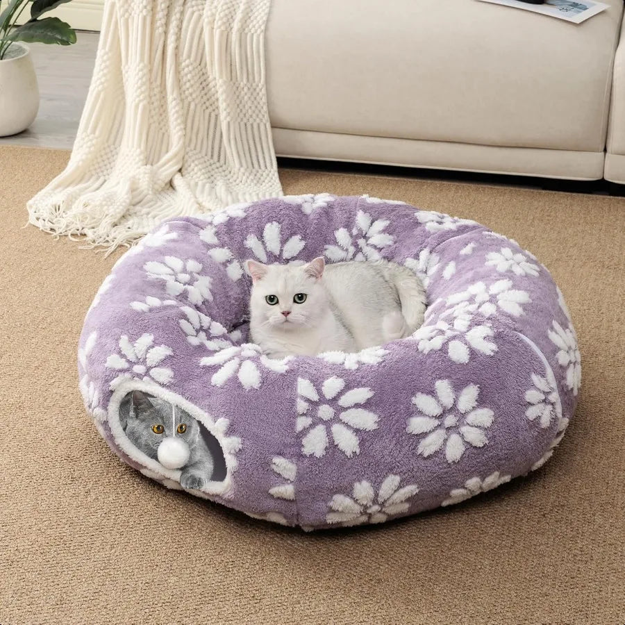 Cat Tunnel for Indoor Cats Cute Peekaboo Cave with Dangling Balls