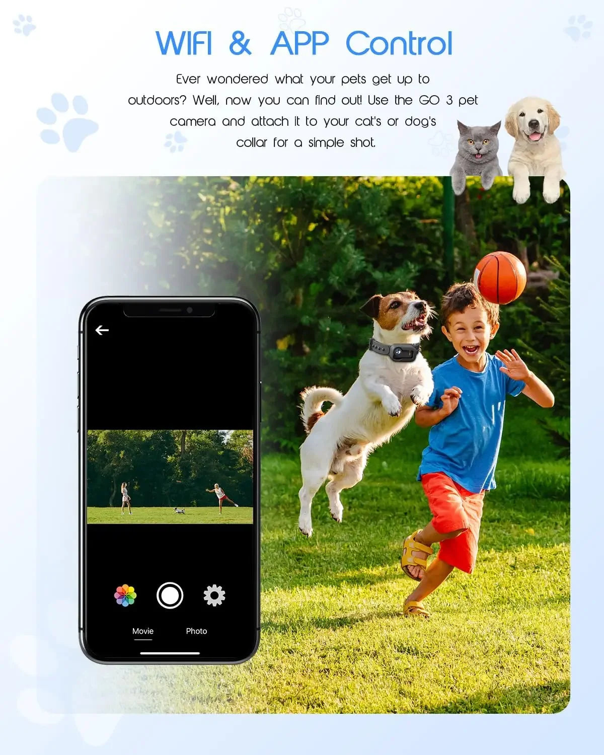XMSJ 4K Cat Collar Camera HD WiFi PetCam Mini Action