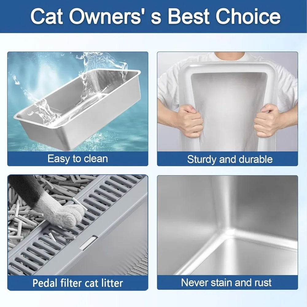 Stainless Steel Cat Litter Box with Lid and Anti-Leakage Enclosure Non-Stick by NoEnName