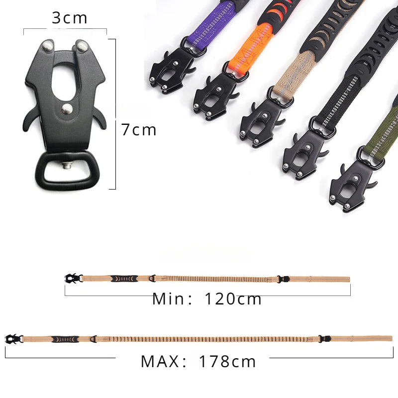 Reflective Shock Absorbing Heavy Duty Tactical Bungee Dog Leash with Car Seatbelt