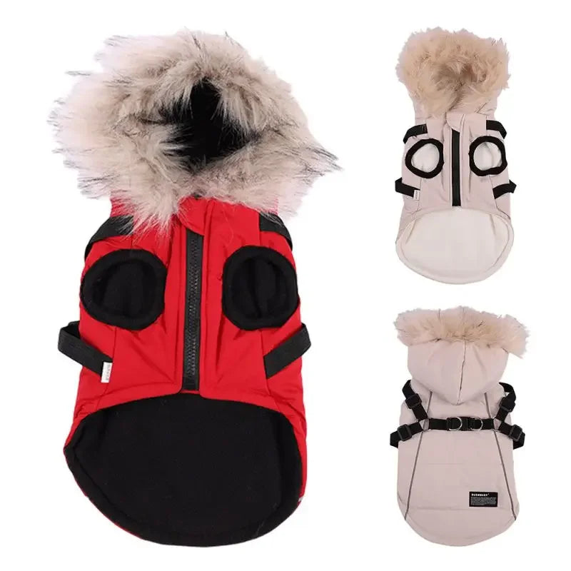 Fleece Lining Dog Hoodie with Harness Built In Warm Small Dog Jacket Winter Puppy Coats Hooded for Small Medium Dogs