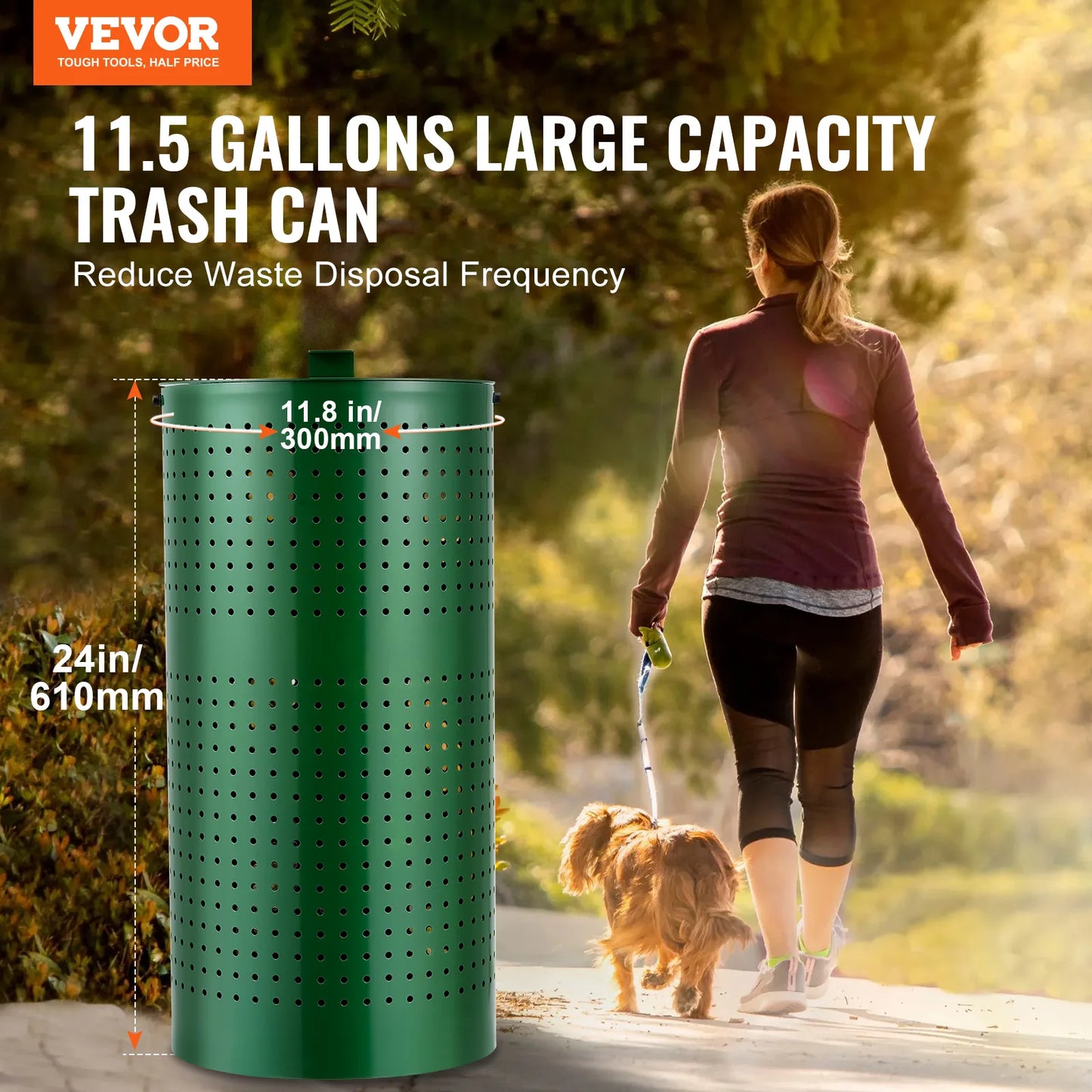 VEVOR Dog Poop Trash Can 11.5 Gallons Outdoor Dog Waste Bin with Lid Pet Waste Disposal Container for Yard