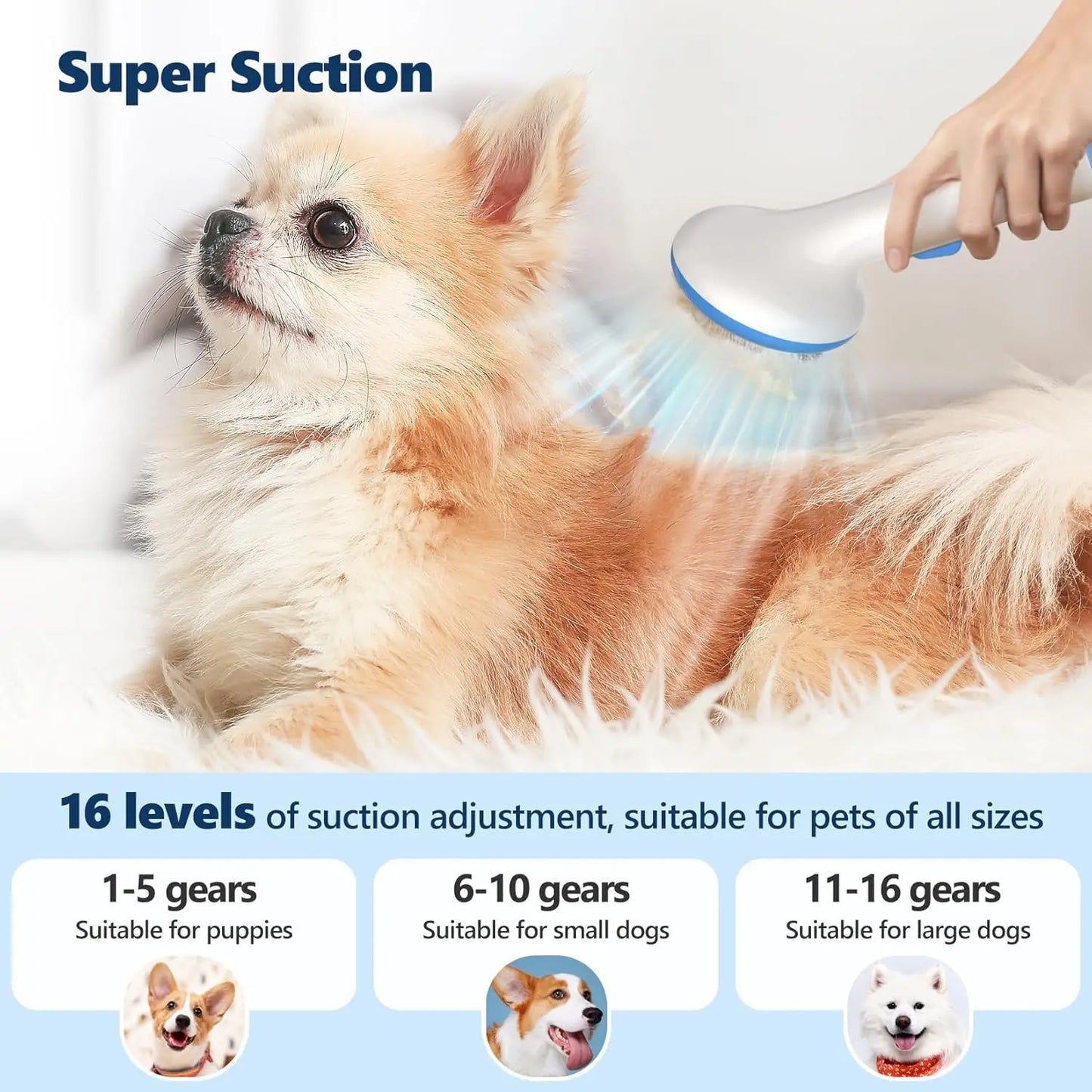 Pet Grooming Vacuum Kit 5 in 1 Low Noise Hair Remover for Shedding Dogs and Cats