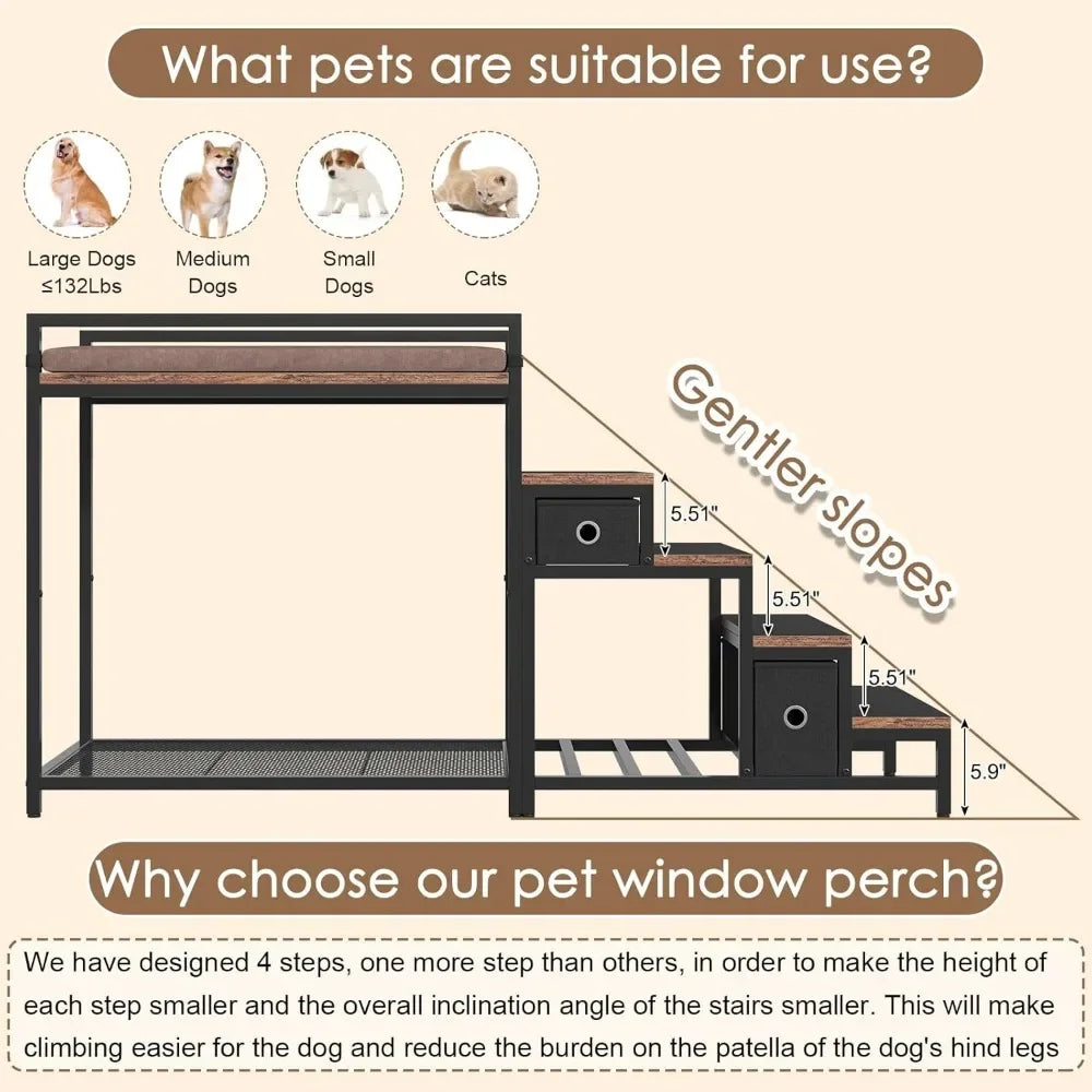 Pet Bunk Bed With Stairs And Window Perch Storage