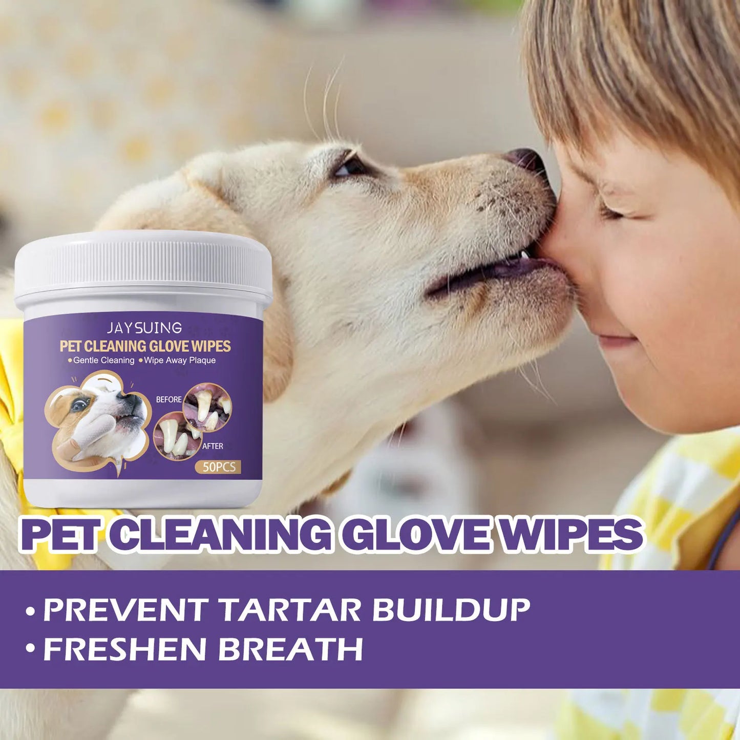 50PCS Cat Dog Tooth Cleaning Wipes Gentle Gum Care Lemon Scent